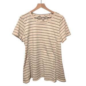 LOGO Lori Goldstein Cream Black Stripe Cotton Short Sleeve Tunic Top Size Large